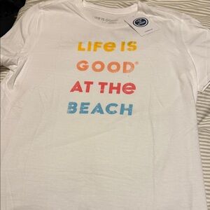 Life Is Good White Tee with Multicolor Print